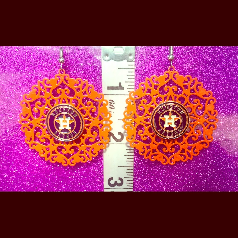 Lace & Heart Cut Orange Houston Astros Earrings
